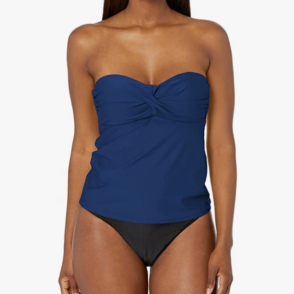 Catalina Blue Convertible Twist Front Bandeau Tankini Top  & BoyShort Size M